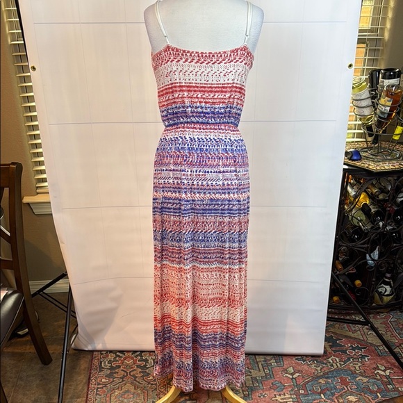 GAP Coral, Cream and Purple Spaghetti Strap Maxi Sundress, Medium - Picture 1 of 7